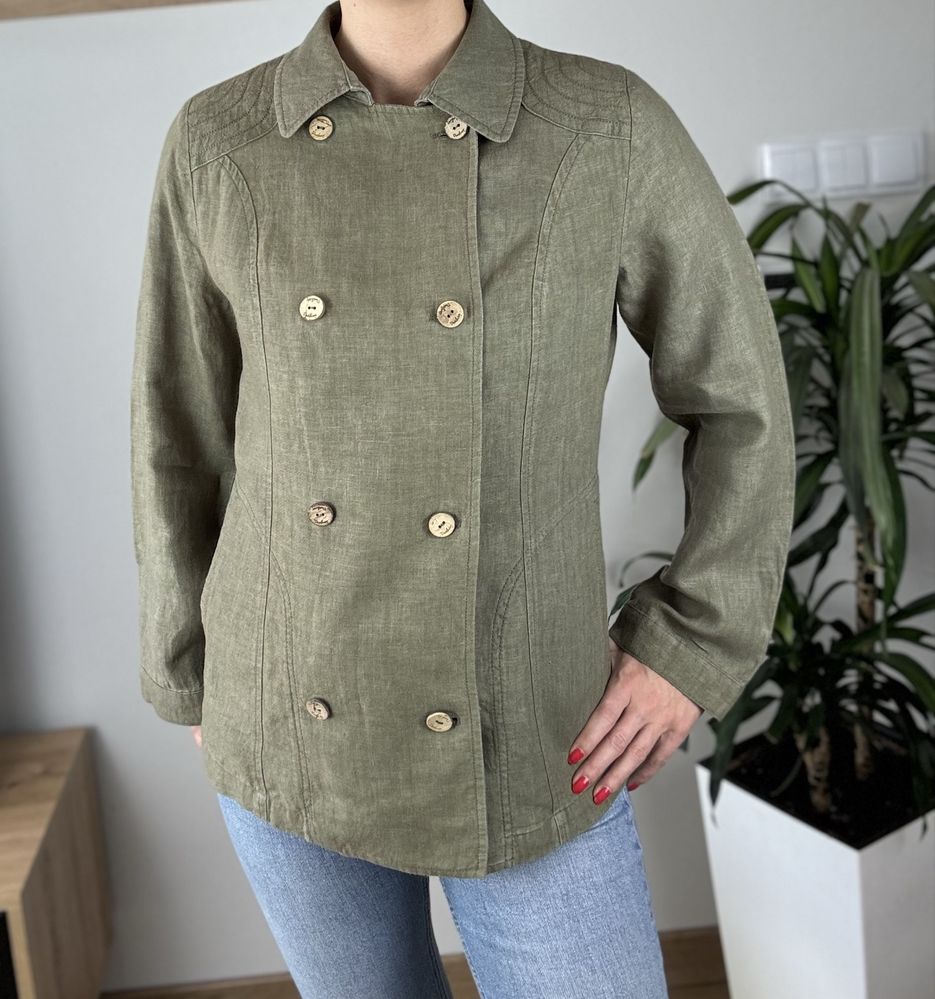 Unikatowy żakiet dwurzędowy khaki boho retro M 38 L 40 na wiosne lato