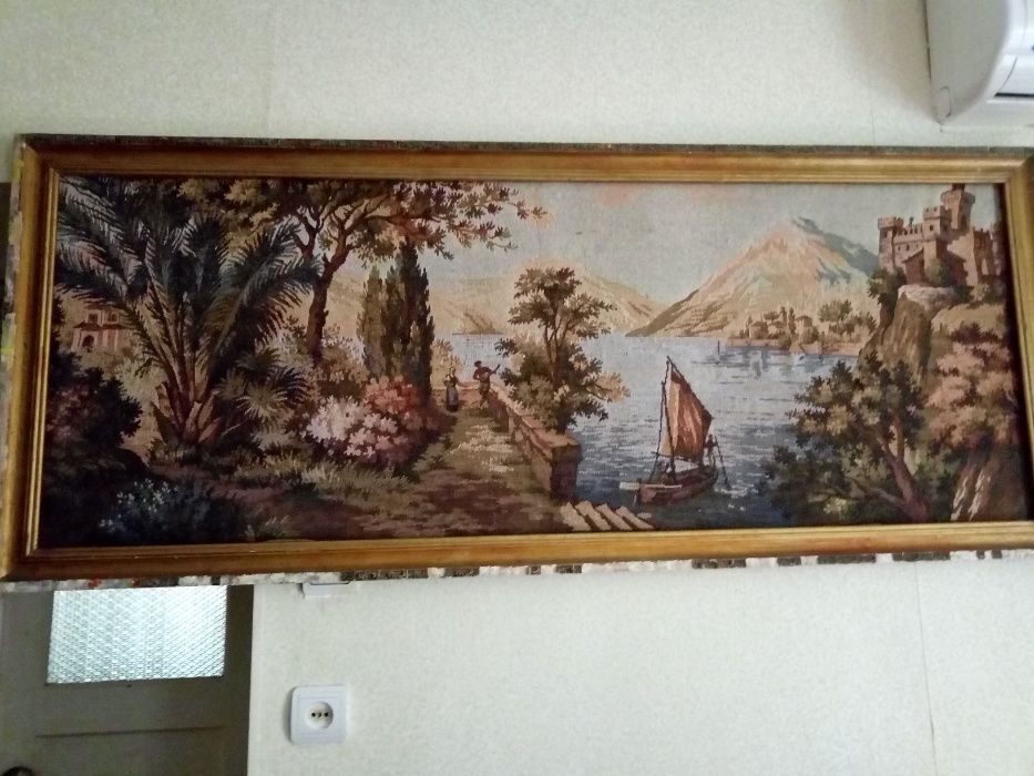 Старинный, винтажный гобелен Германия, Редкий сюжет, ручная работа