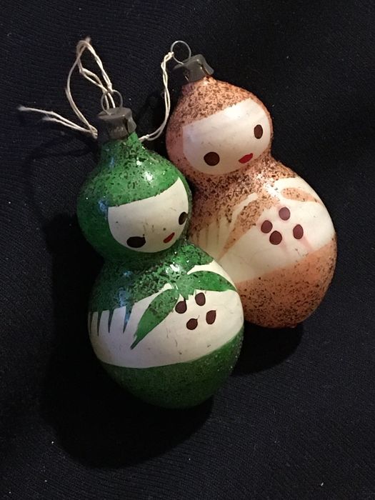 Bombki szklane babuszka Balbinka, PRL, 2 szt