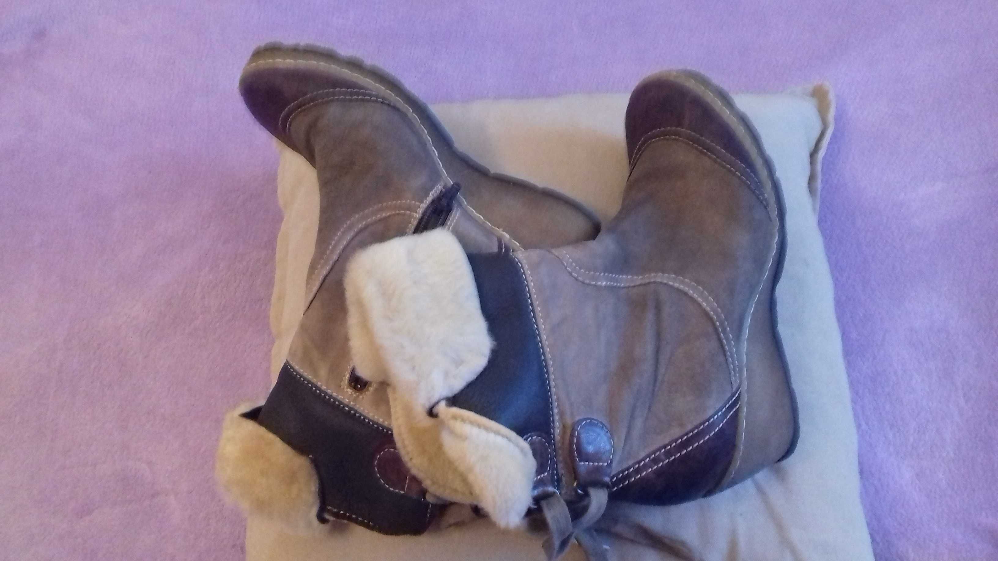 Buty - botki zimowe damskie ze skóry