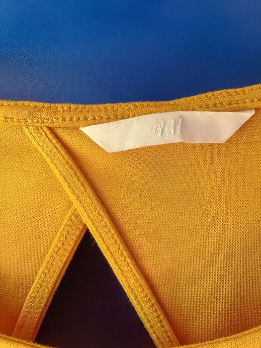 H&M sukienka damska rozm XL, wycięcie z tyłu, musztardowa, lato