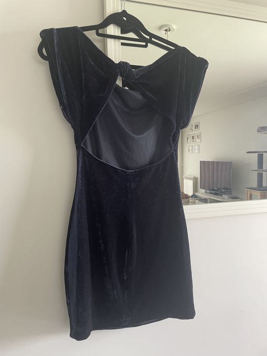 Vestido veludo Zara, tamanho S, azul marinho