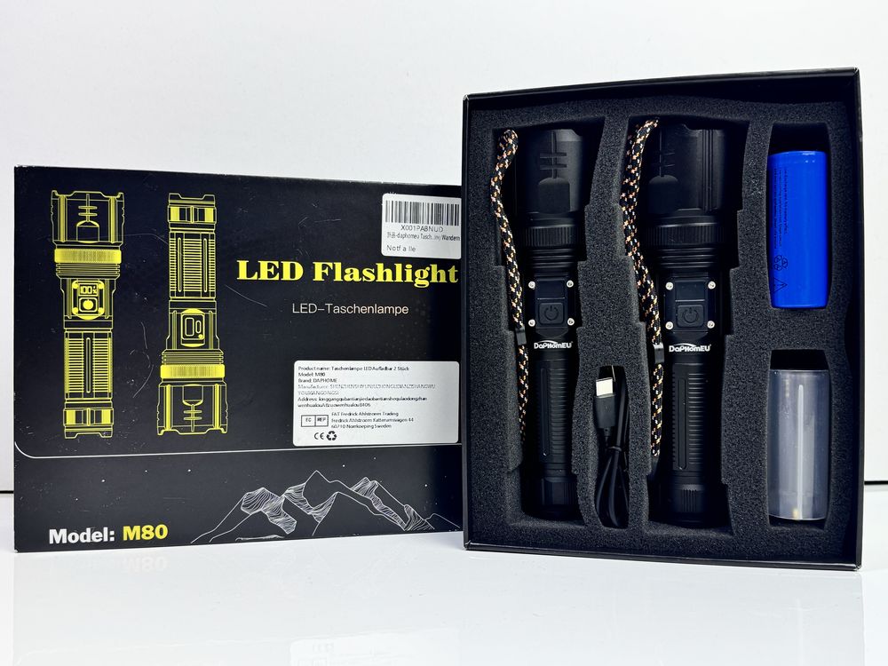 Daphomeu Світлодіодний акумуляторний LED ліхтарик 2шт