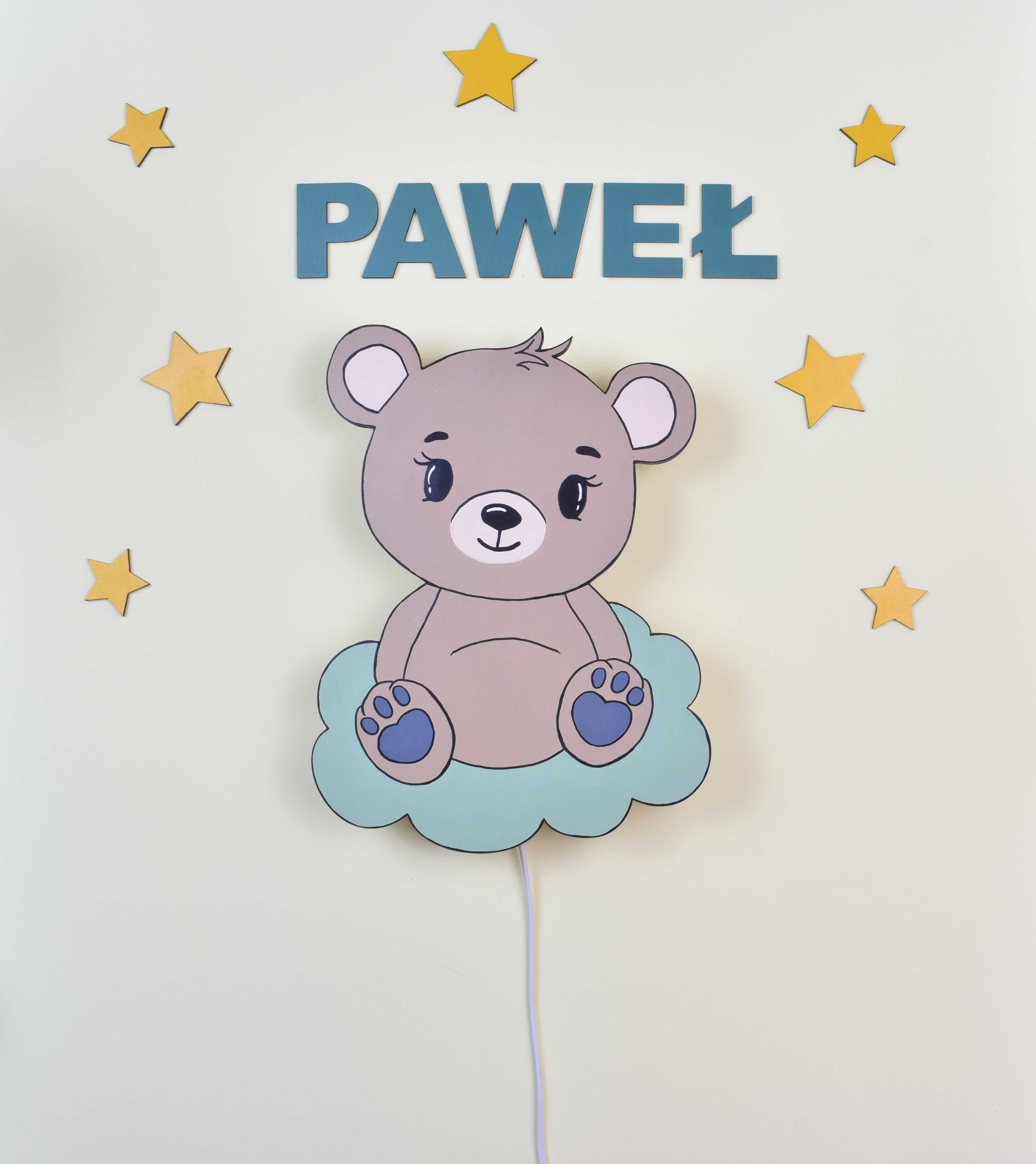 Drewniana lampka dla dzieci, ozdoba, dekoracja na ścianę