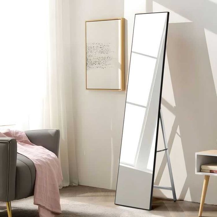 NOWE Duże Lustro Stojące 159 Cm Aluminium Czarna Rama Klasyczne OKAZJA