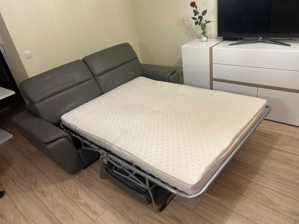 Meble skórzane Kler – sofa z funkcją spania + 2 fotele