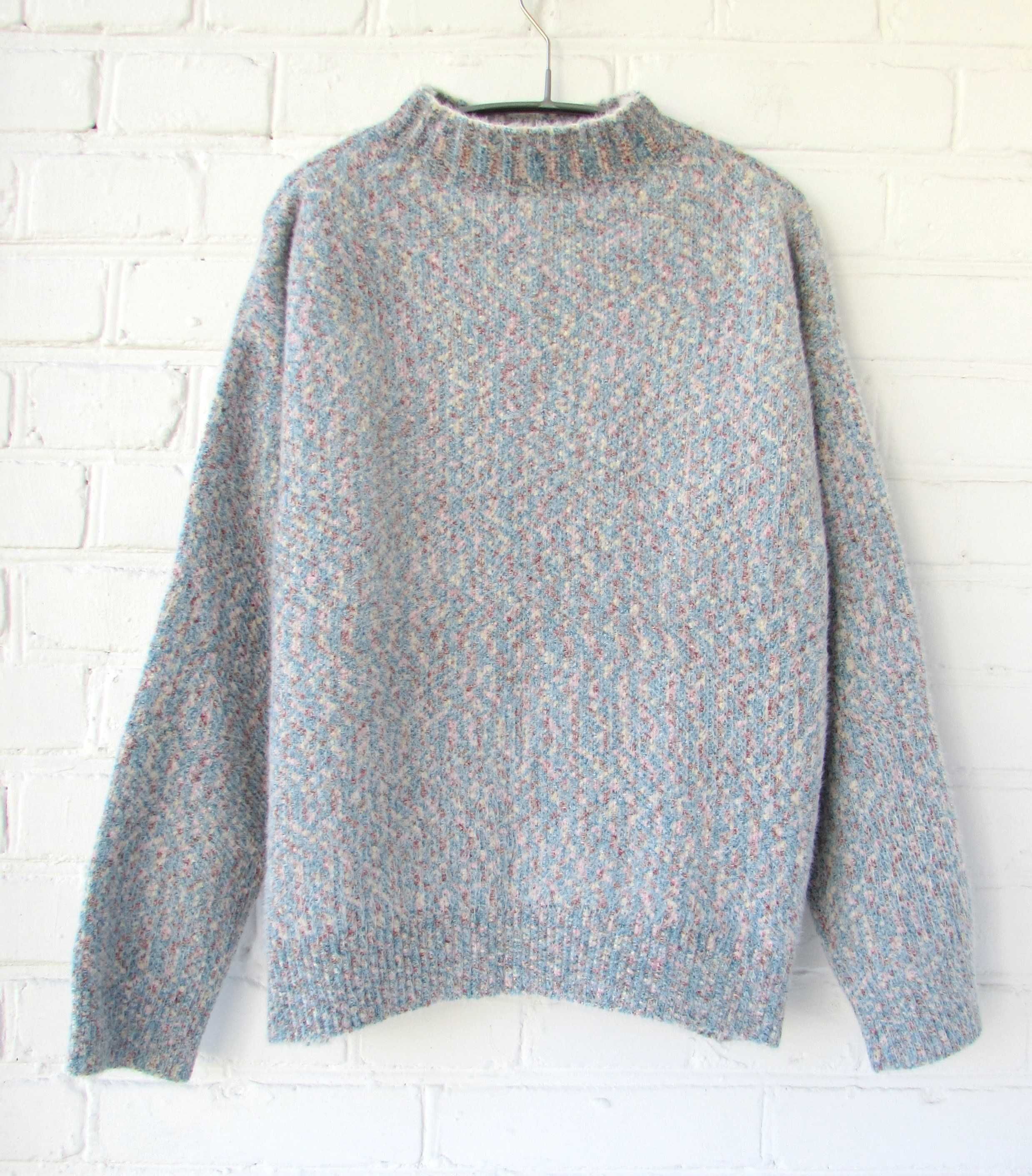 Nowy sweter z puchatej dziany wiskozowej pastelowy melanż r. M-L