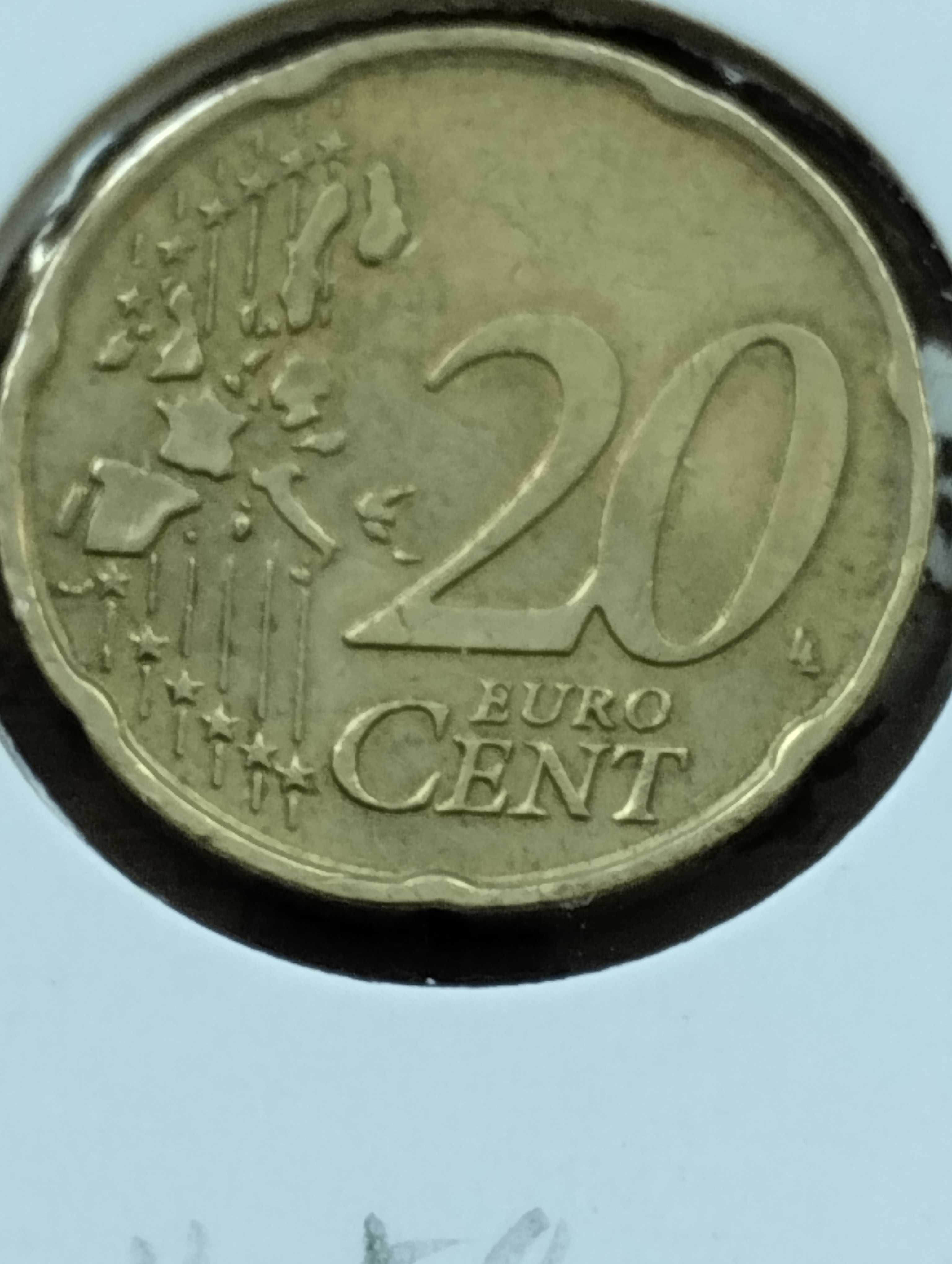 Moeda de 20 centimos de Euro de 2002 da Italia