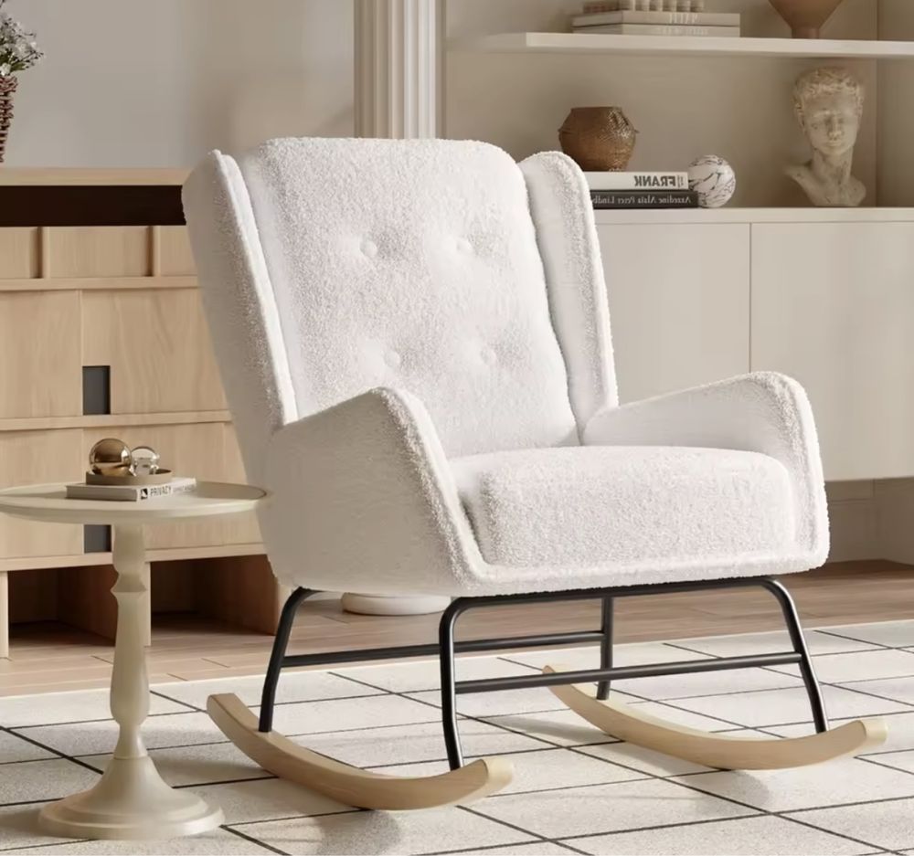 Nowy fotel bujany do karmienia baranek boucle