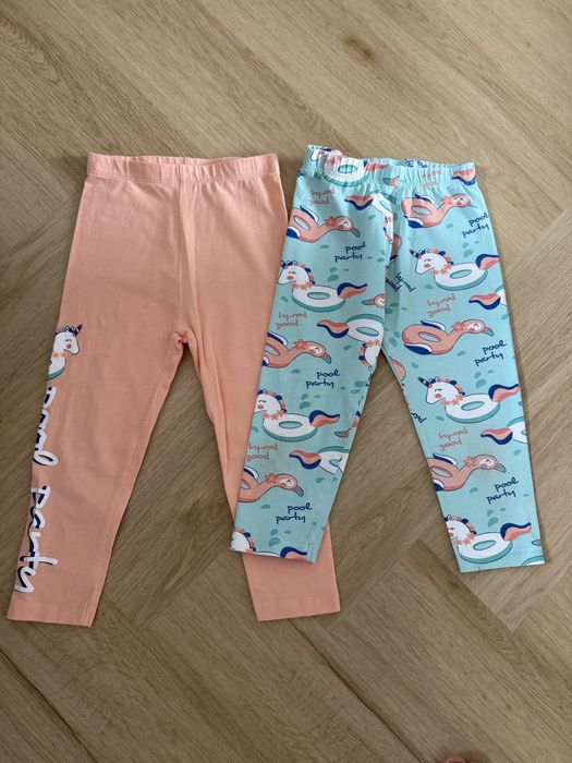 Legginsy 3/4 little kids 128 pomarańczowe turkusowe jednorożec