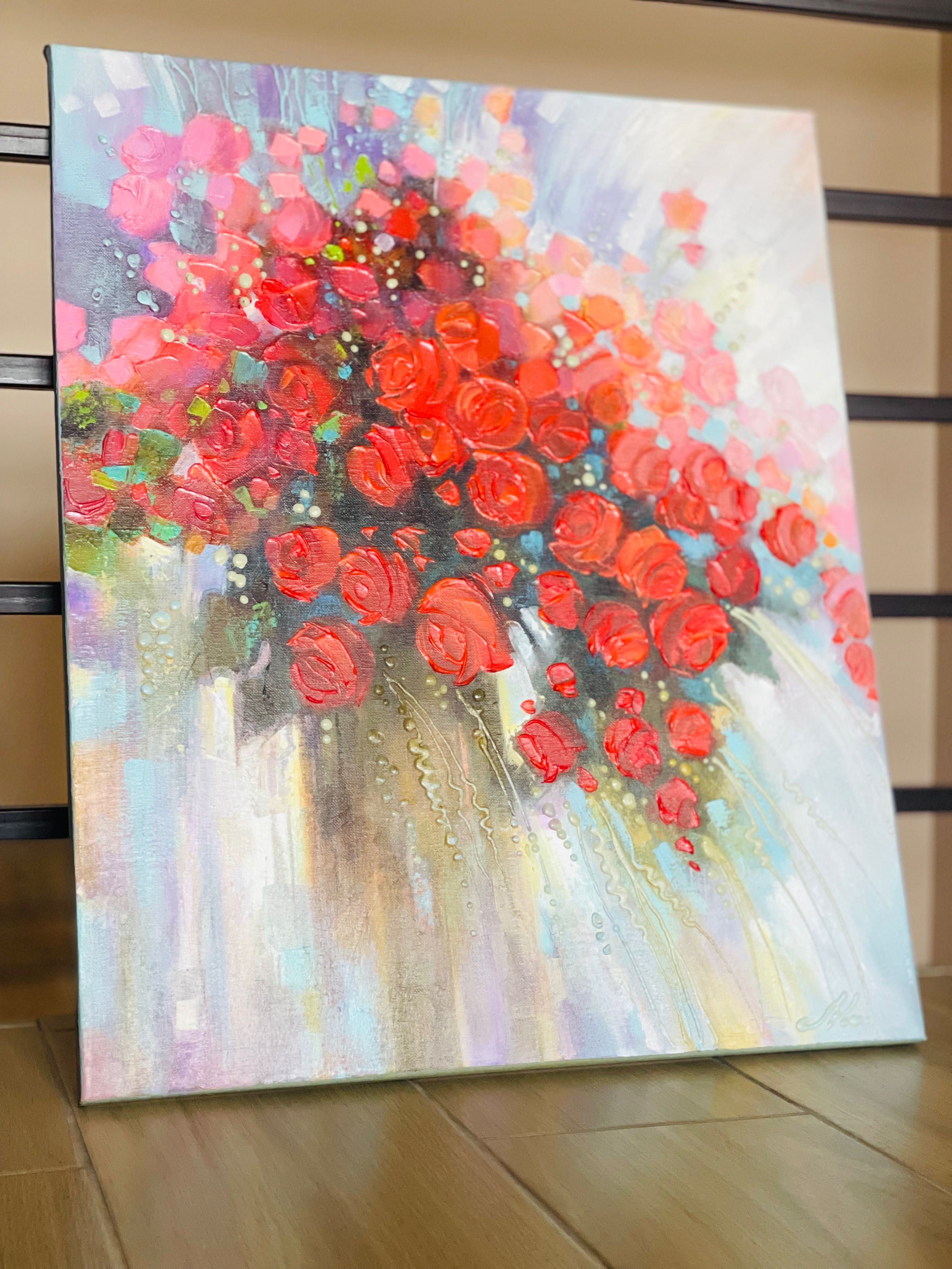 Картина квіти натюрморт «Троянди» 60х50 живопис акрил