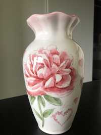 Chiński duży ceramiczny biały wazon w serca i róże