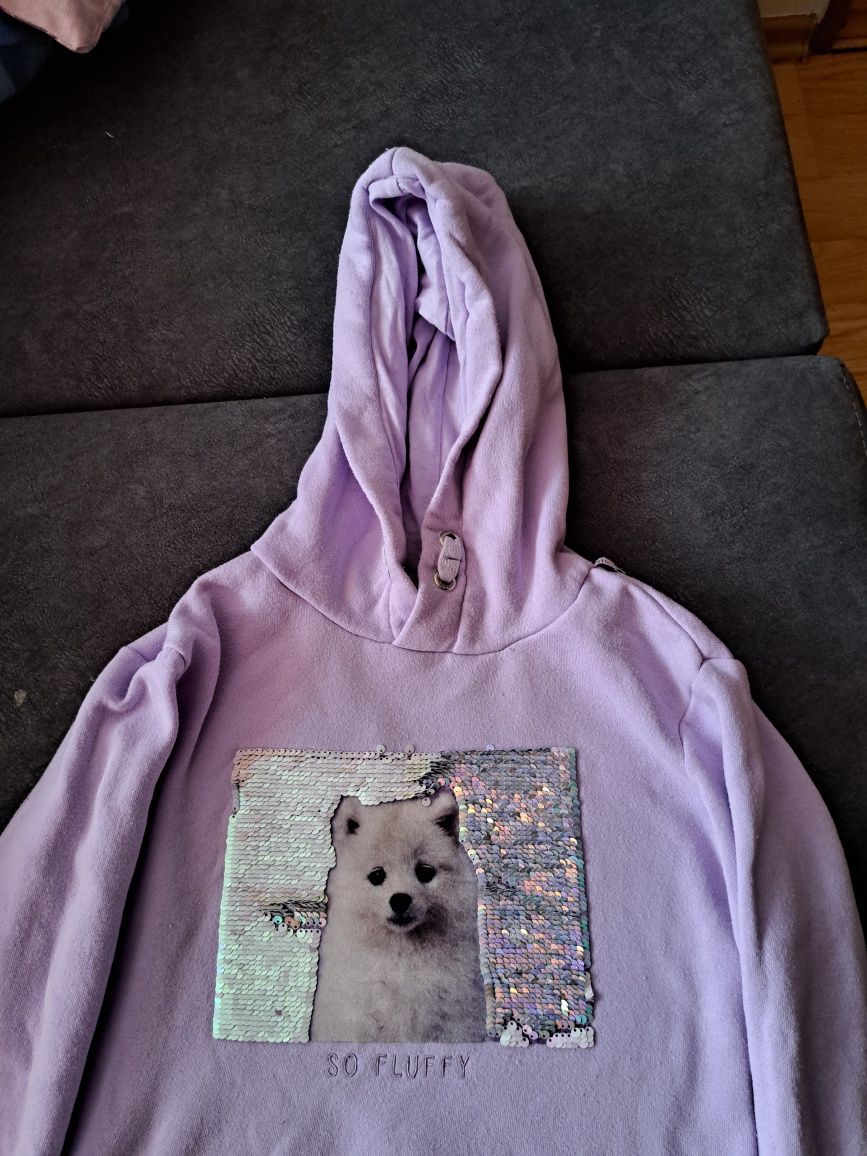 Bluza Ocieplana dla dziewczynki z pieskiem odwracaǰące cekiny roz.140
