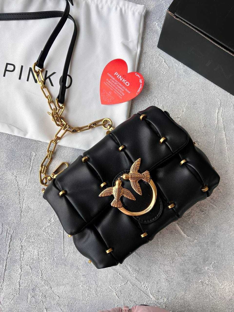 Сумка Pinko Black Quilted Leather Love Mini Puff