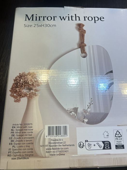 Lustro wiszące boho na sznurze Nowe