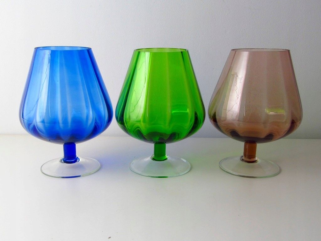 vintage 3x piękny szklany wazon duży kielich