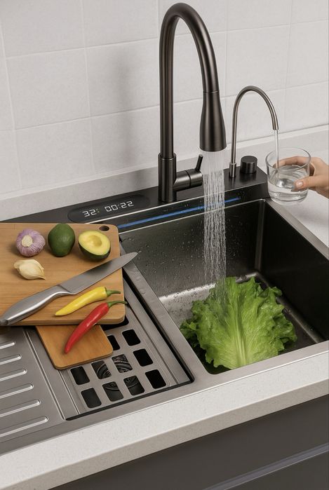 Nowy zlewozmywak jenokomorowy stalowy z ociekaczem