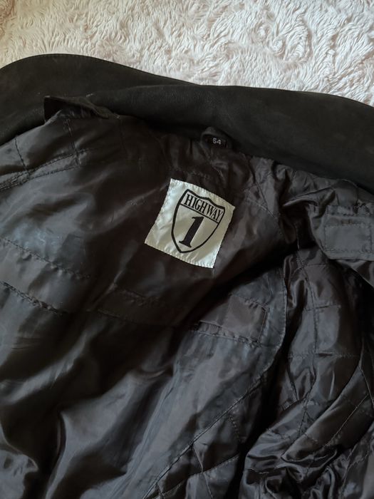 Brązowa skórzana kurtka retro vintage ramoneska pasek xxl oversize