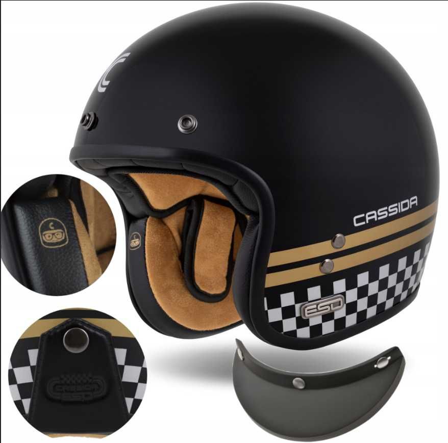 Kask motocyklowy CASSIDA ESO WŁÓKNO szklane pod intercom XS-3XL
