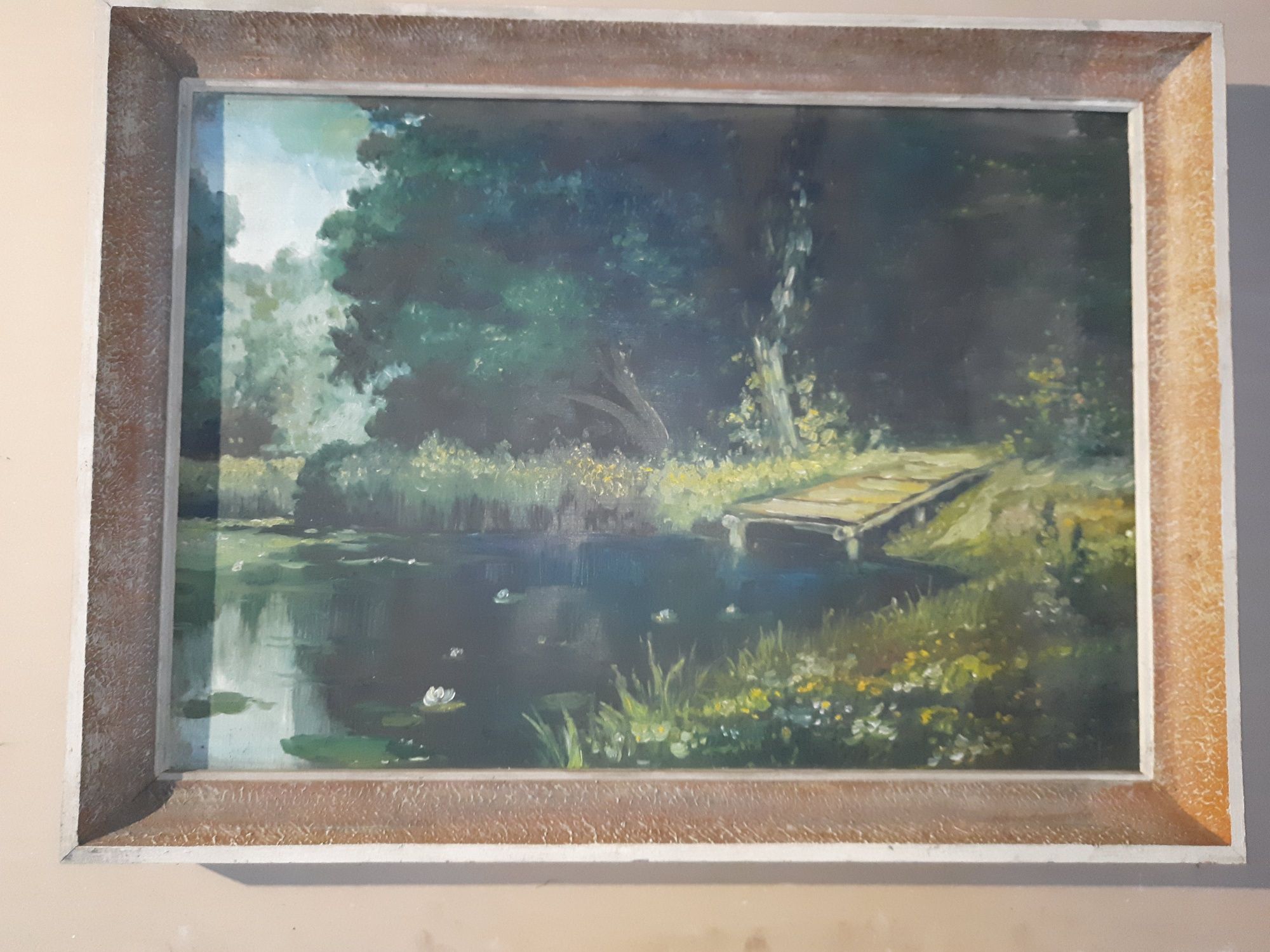 Obraz pejzaż olejny na płótnie w drewnianej ramie