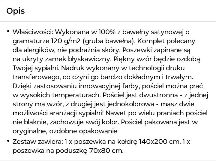 Pościel 140x200 bawełna satynowa NOWA dwustronna polski producent