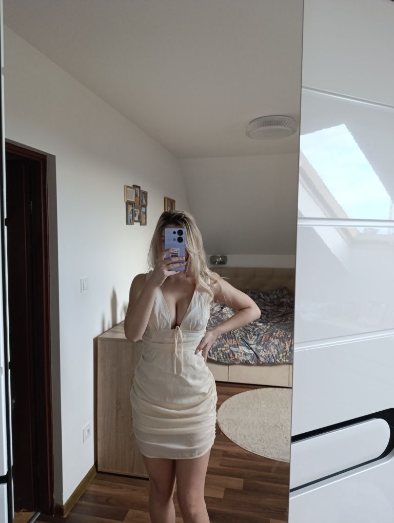 Sukienka sylwester marszczona sexy impreza nowa XS s dekolt kobieca