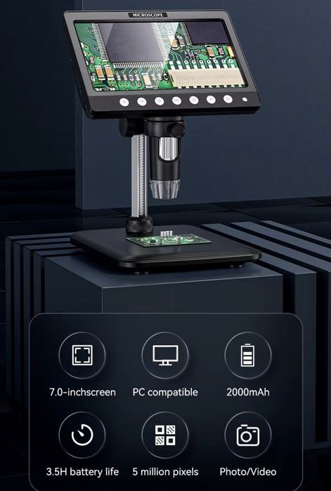 7" Цифровий мікроскоп 50-1200х IPS LCD type C для PC якість LED, SD