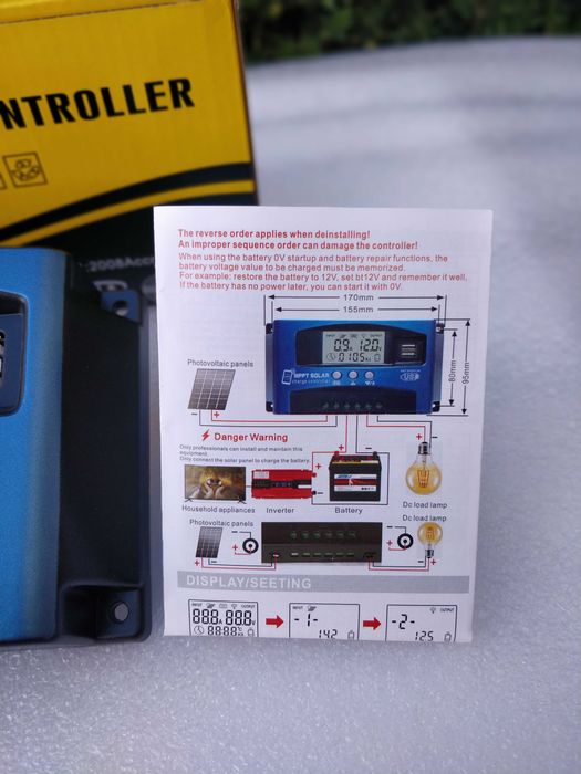 Controlador Carga Solar MPPT 100A Bluetooth + LCD + 2x USB (12V/24V)