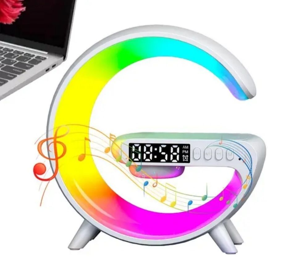 Светильник RGB Колонка Беспроводное Зарядное Часы Будильник Bluetooth
