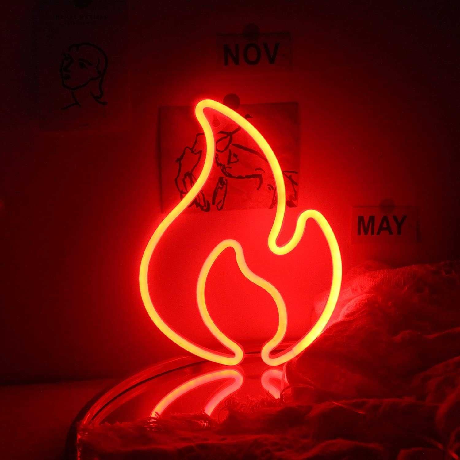 Sinal Luminoso Néon LED em Acrílico "Chama, Fogo "