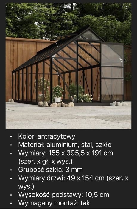 Szklarnia szklana antracyt 4x1,55