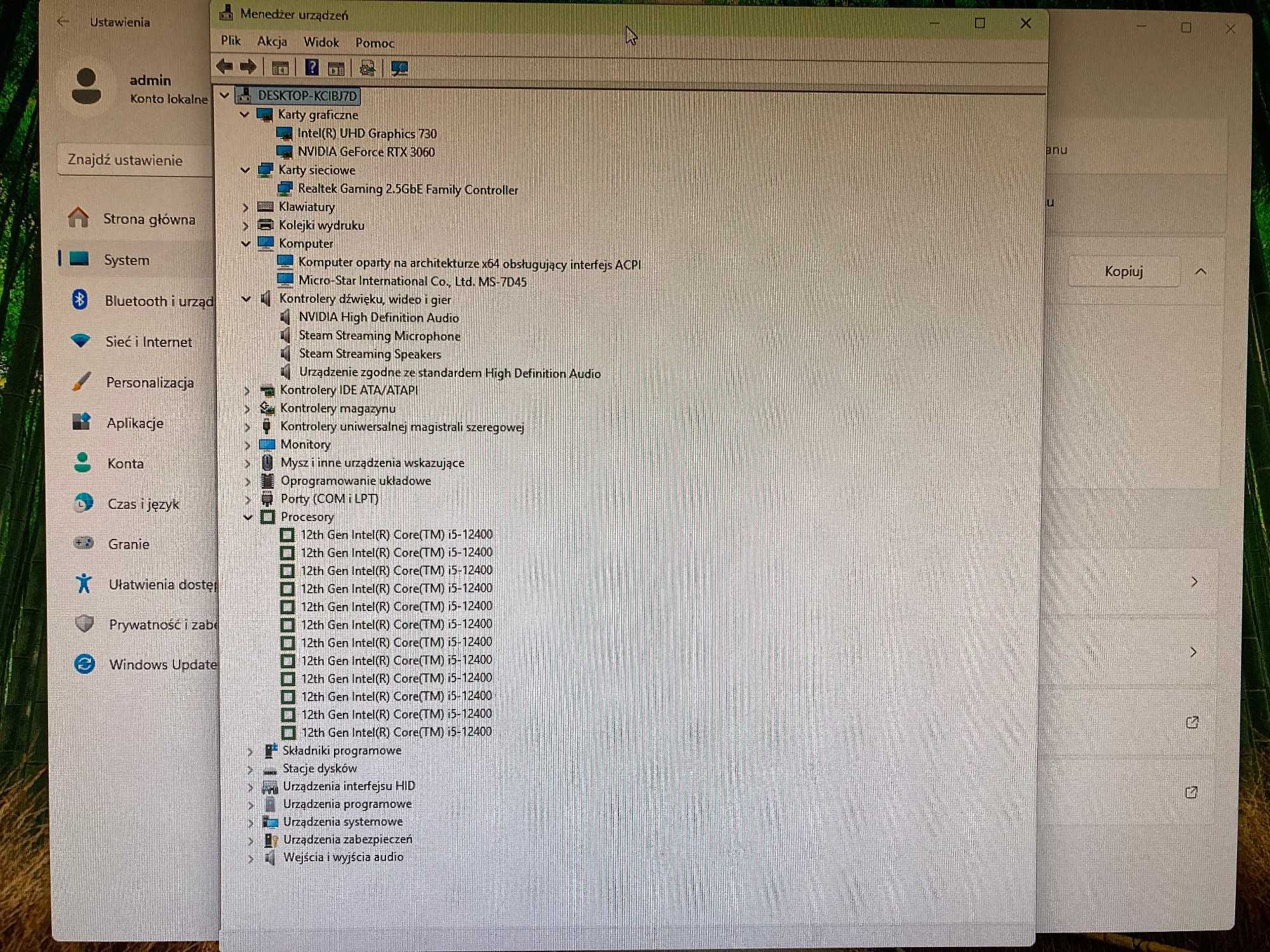 Komputer Intel i5 12th Gen 16GB DDR4 RTX3060 SSD 256GB HDD 1TB