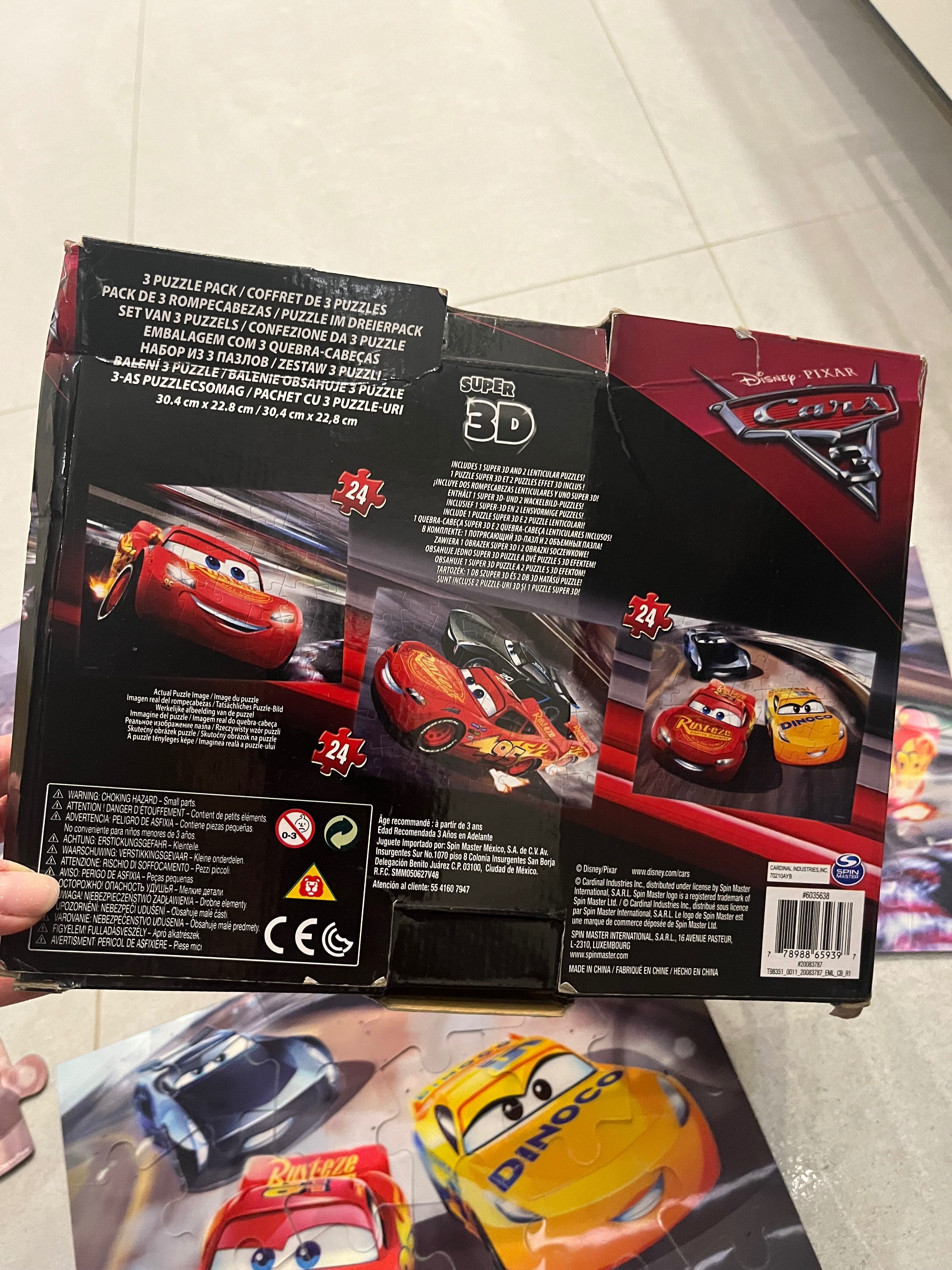 Zestaw 3w1 puzzle 3D Cars Disney Pixar wiek 3+