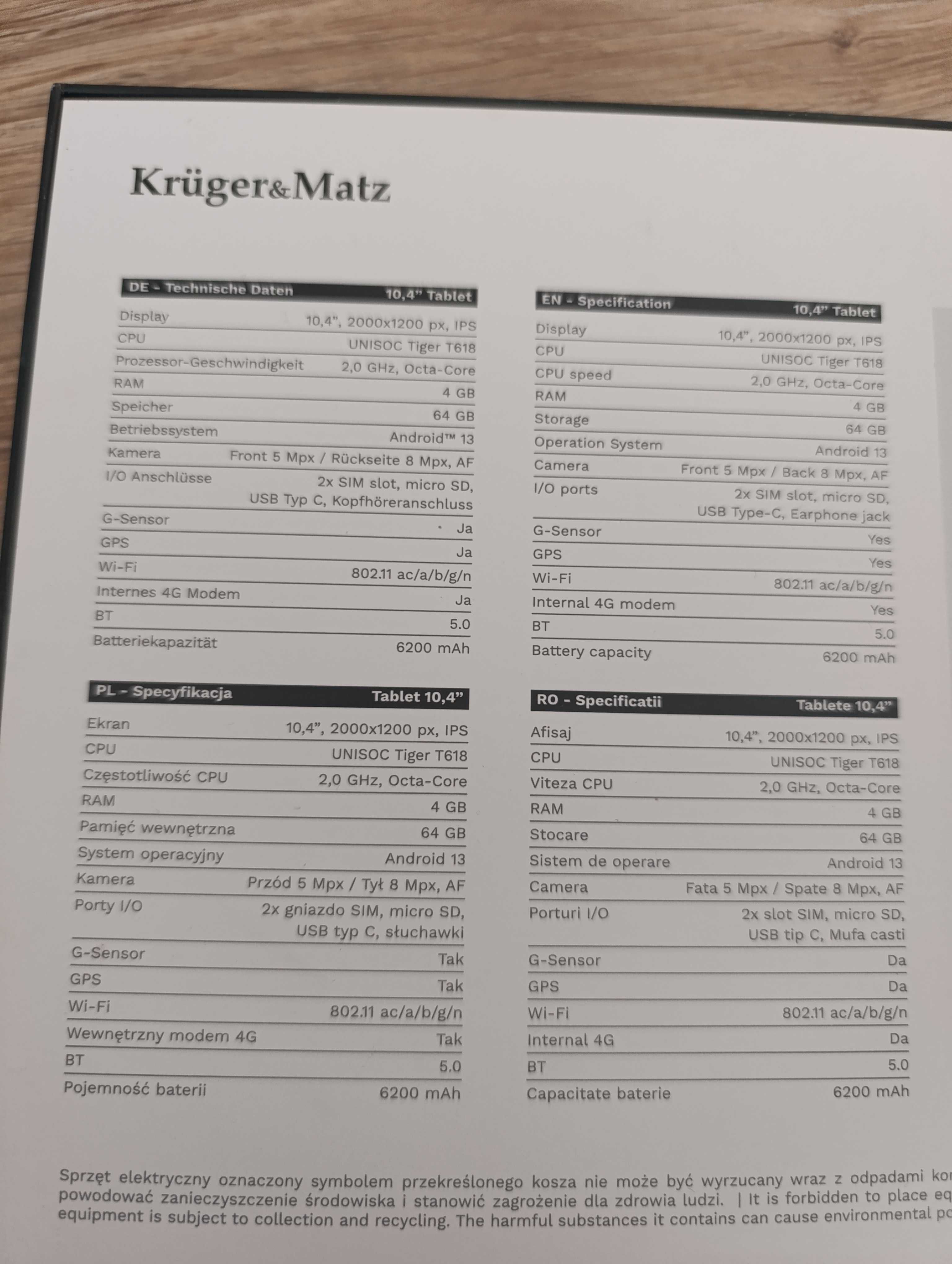 Kruger i matz tablet 10,4