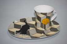 Almoçadeira Gato Preto - Design geometrico - Gatos - Caneca + prato