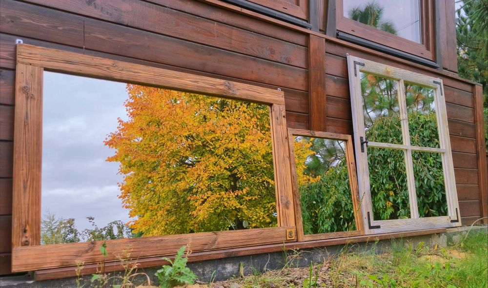 Lustro, stare drewno, loft, boho, rustykalne, vintage,  retro