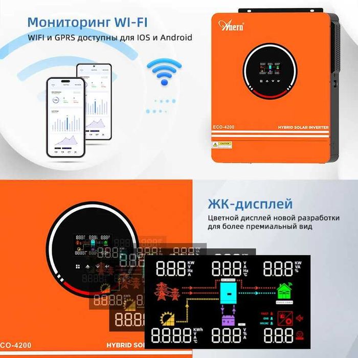 Гибридный инвертор преобразователь напряжения Anern 2500W MPPT 48V