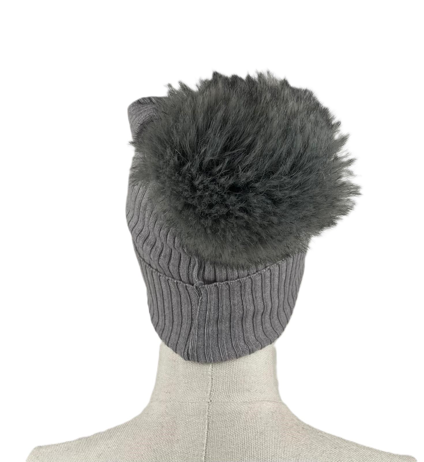 Czapka 100% wełna merino pompon prążek wool 1-2 lata