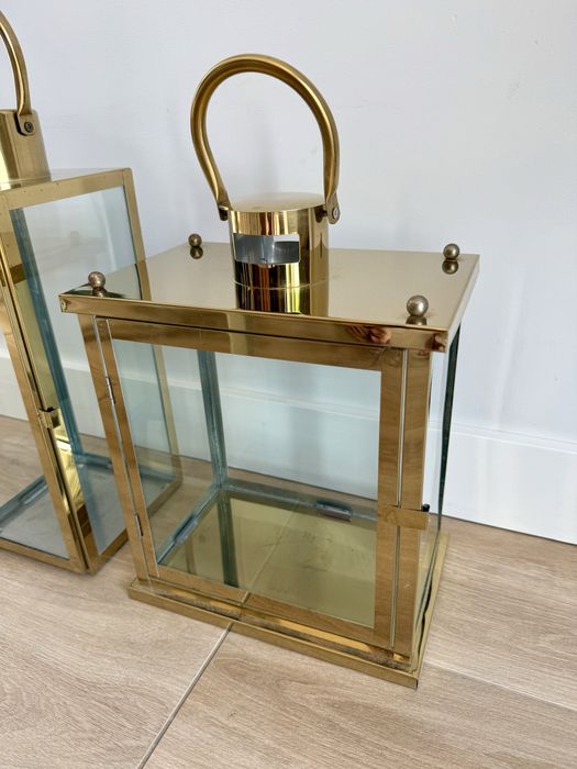 Zestaw 2 złotych latarni lampionów dekoracyjnych, stan bdb