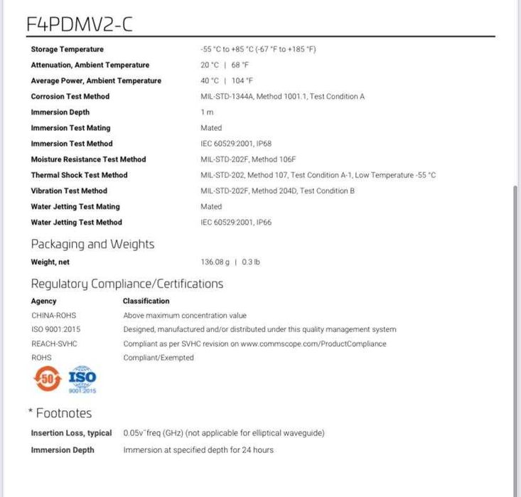 Разъём 7/16 DIN (Male - Male) Andrew F4PDMV2-C (Штекер FSJ4-50B)