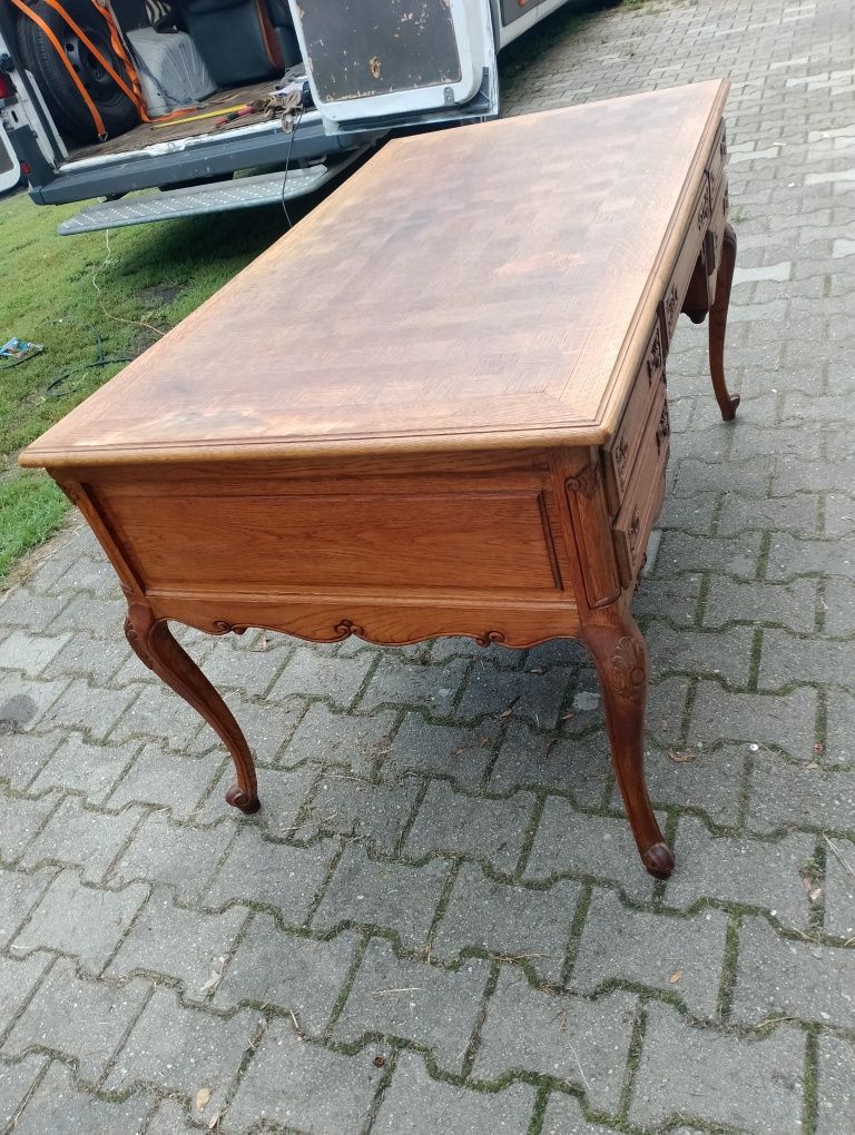 Piękne stylowe biurko dębowe ludwik dwustronne.