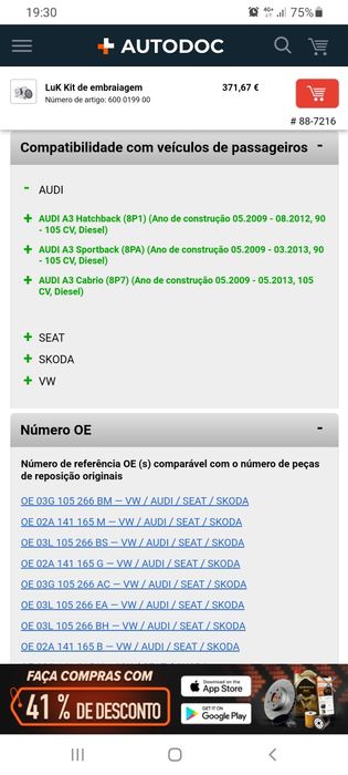 Kit embraiagem Luk VW, Audi, Seat, Skoda