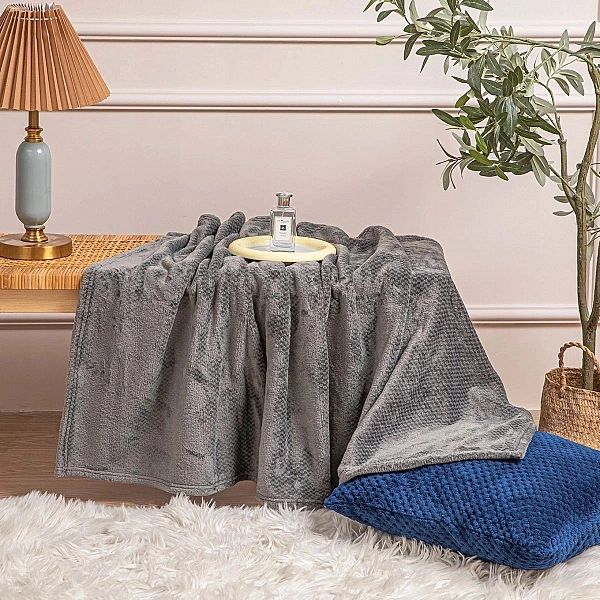 Koc Mikrofibra Pluszowy Drobna Kratka Pled Willy 200x220 Grafitowy