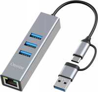 HUB Rozdzielacz 4W1 KARTA SIECIOWA LAN RJ45 3X USB 3.0 USB-C 1000Mbps
