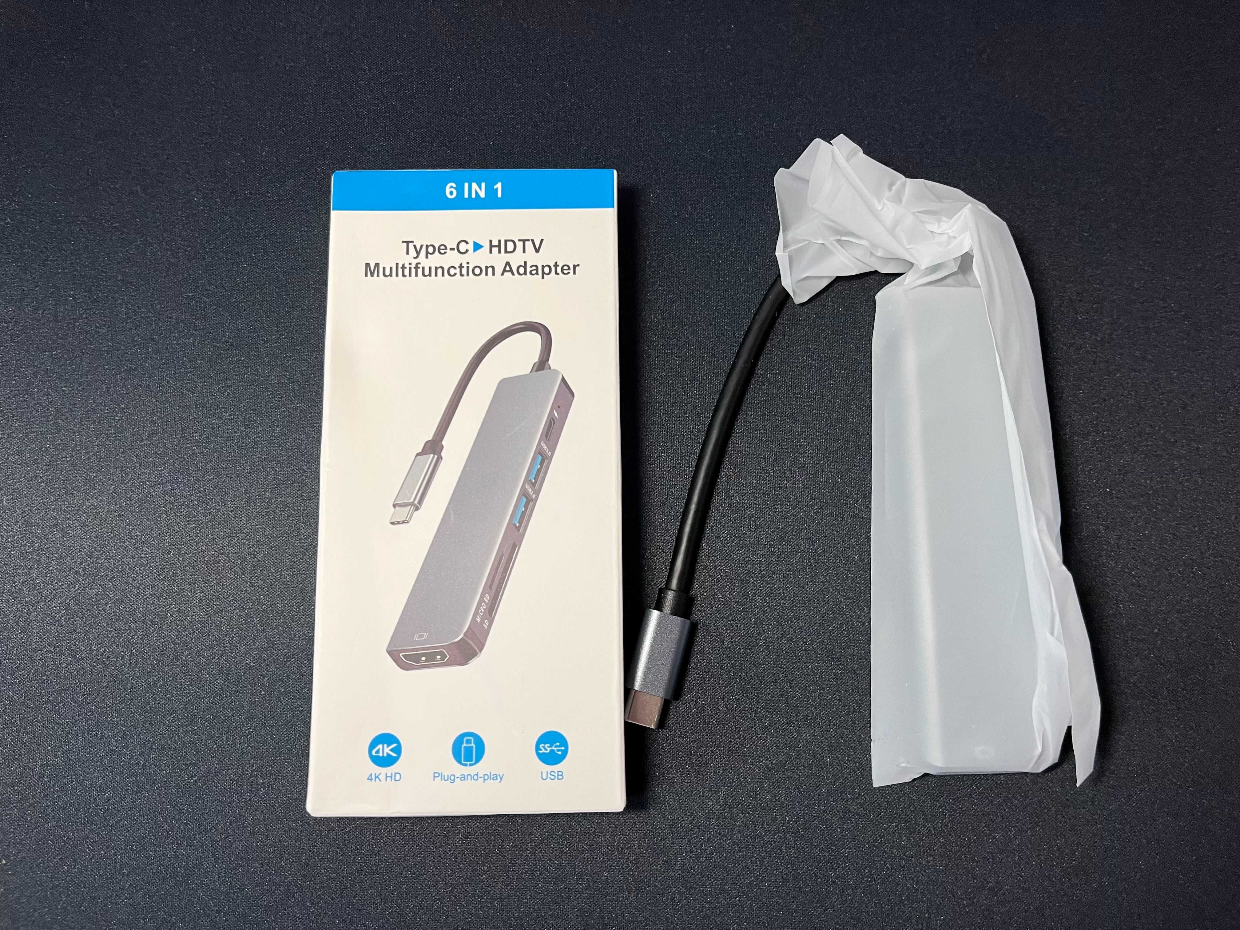 Адаптер Usb c Hub type c 6 в 1 HDMI 4K 30hz PD SD TF macbook usb 3.0