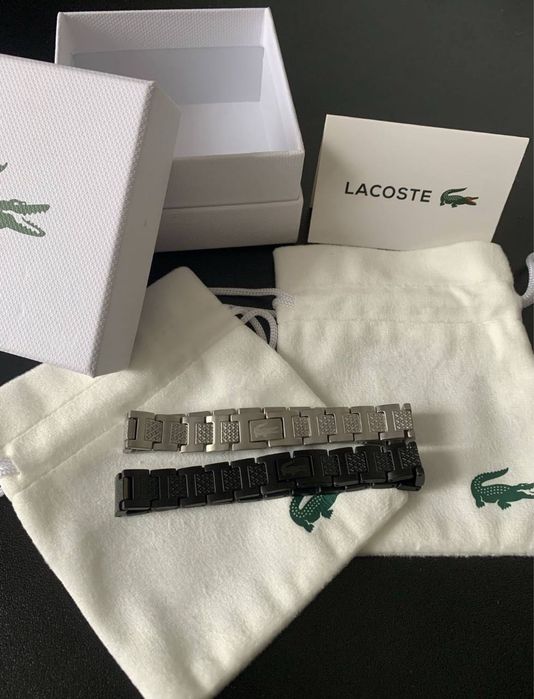 Браслет Lacoste чоловічий срібний/чорний в наявності + подарунок