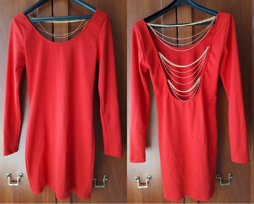 Śliczna czerwona sukienka S z odkrytymi plecami