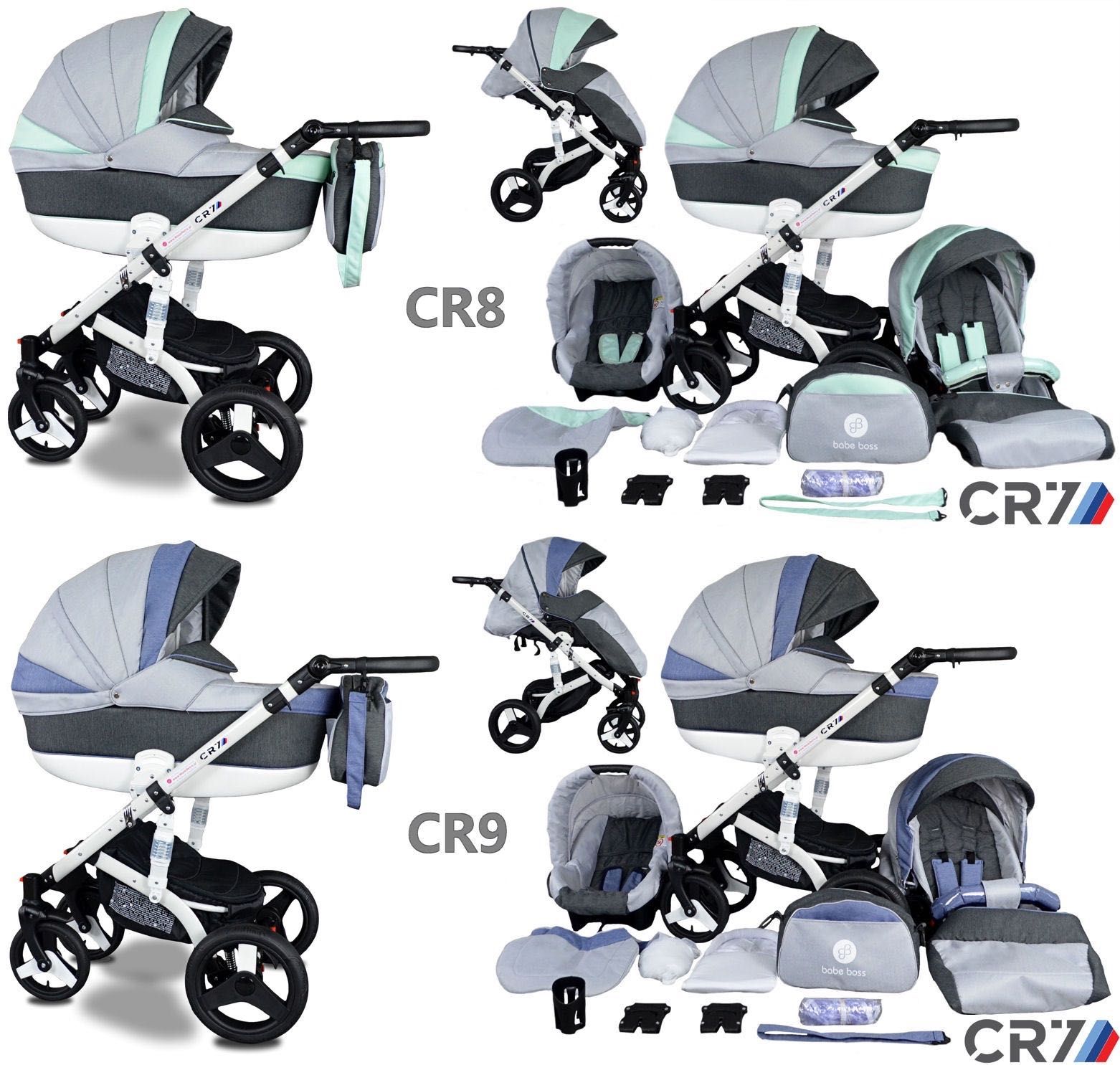 Wózek Dziecięcy CR7 zestaw 3w1 Gondola Fotelik samochodowy Spacerówka