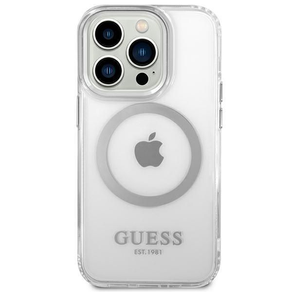 Pokrowiec na iPhone 14 Pro Max Guess Metal Outline Magsafe - Srebrny