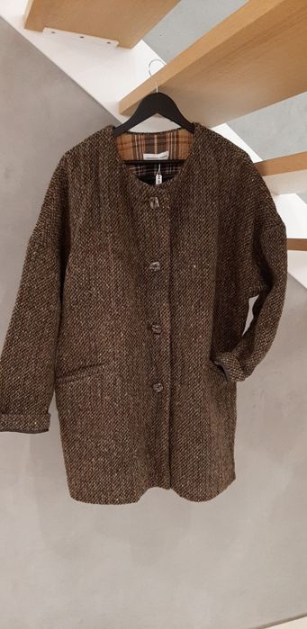 NOWY PŁASZCZYK brązowy WEŁNA 60%  melanż rozm. 42 L oversize płaszcz